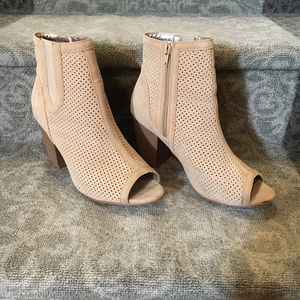 Tan peep toe ankle boots